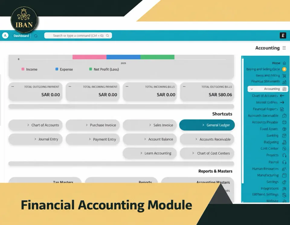 ERPNext accounting dashboard configured by IBAN