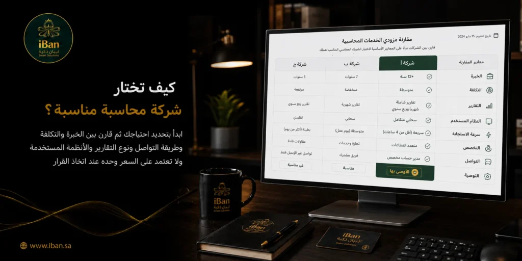 اختيار شركة محاسبة مناسبة يعتمد على الخبرة وفهم طبيعة النشاط وجودة المتابعة والتقارير، حتى تحصل شركتك على خدمة محاسبية دقيقة ومنظمة.
