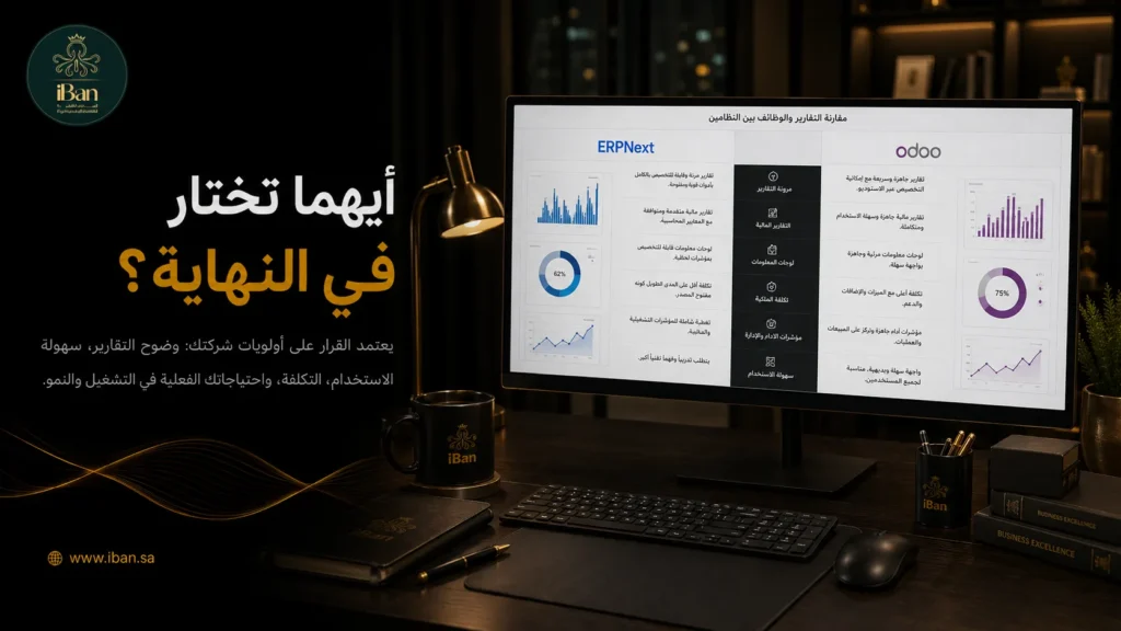 الاختيار بين الأنظمة في النهاية يعتمد على احتياج الشركة وحجم العمل وطريقة التشغيل، لذلك تساعد المقارنة بين Odoo و ERPNext على تحديد النظام الأنسب قبل التطبيق.