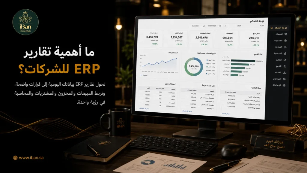 تقارير ERP تساعد الشركات على متابعة المبيعات والمخزون والحسابات والأداء العام من مكان واحد، مما يجعل القرارات أوضح وأسرع بناء على بيانات دقيقة.