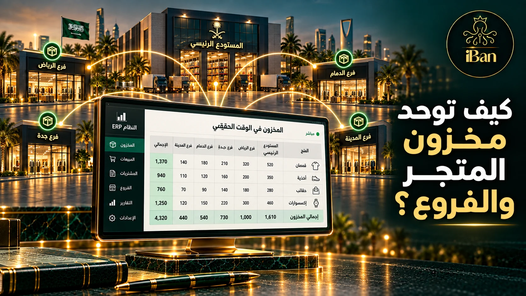تصميم يوضح كيف توحد مخزون المتجر والفروع؟
