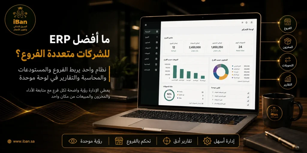 أفضل ERP للشركات متعددة الفروع يساعد على ربط الحسابات والمبيعات والمخزون بين الفروع من نظام واحد، مما يجعل متابعة الأداء والتقارير أكثر دقة ووضوحا.
