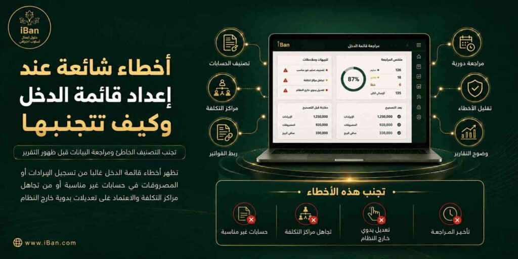 أخطاء إعداد قائمة الدخل قد تؤثر على دقة الأرباح والمصروفات، لذلك يساعد ERPNext على تنظيم الحسابات والفواتير والتصنيفات لتجنب الأخطاء ومراجعة التقرير المالي بوضوح